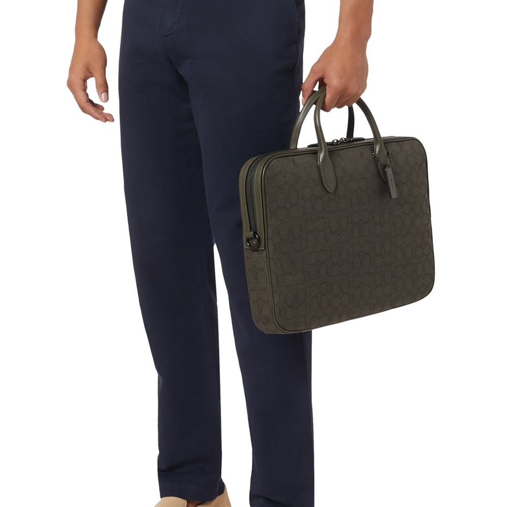 Coach 🆕 Olive Signature Laptop Brief case messenger commuter bag - Picture 3 of 9